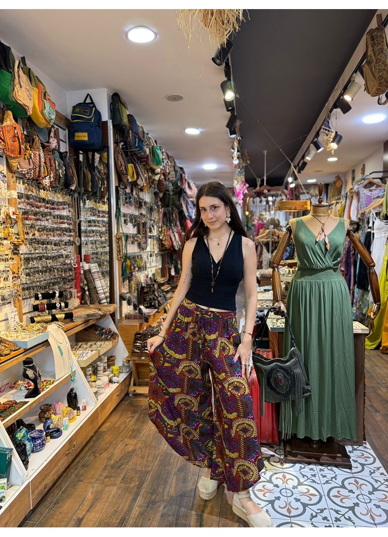 Beli Lastikli Asimetrik Kesim Desenli Kadın Etnik Pantolon