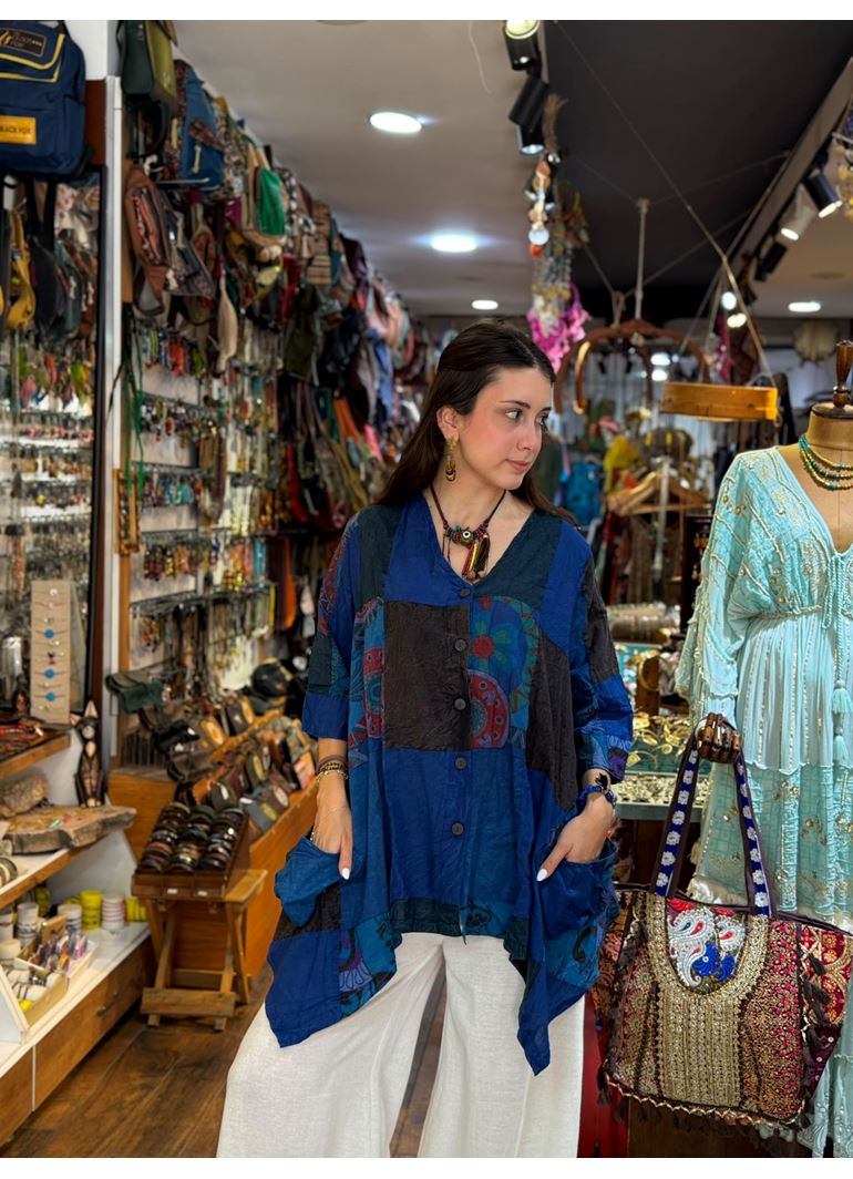 Nepal Tasarım Bluz Mavi