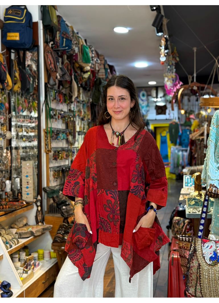 Nepal Tasarım Bluz Kırmızı