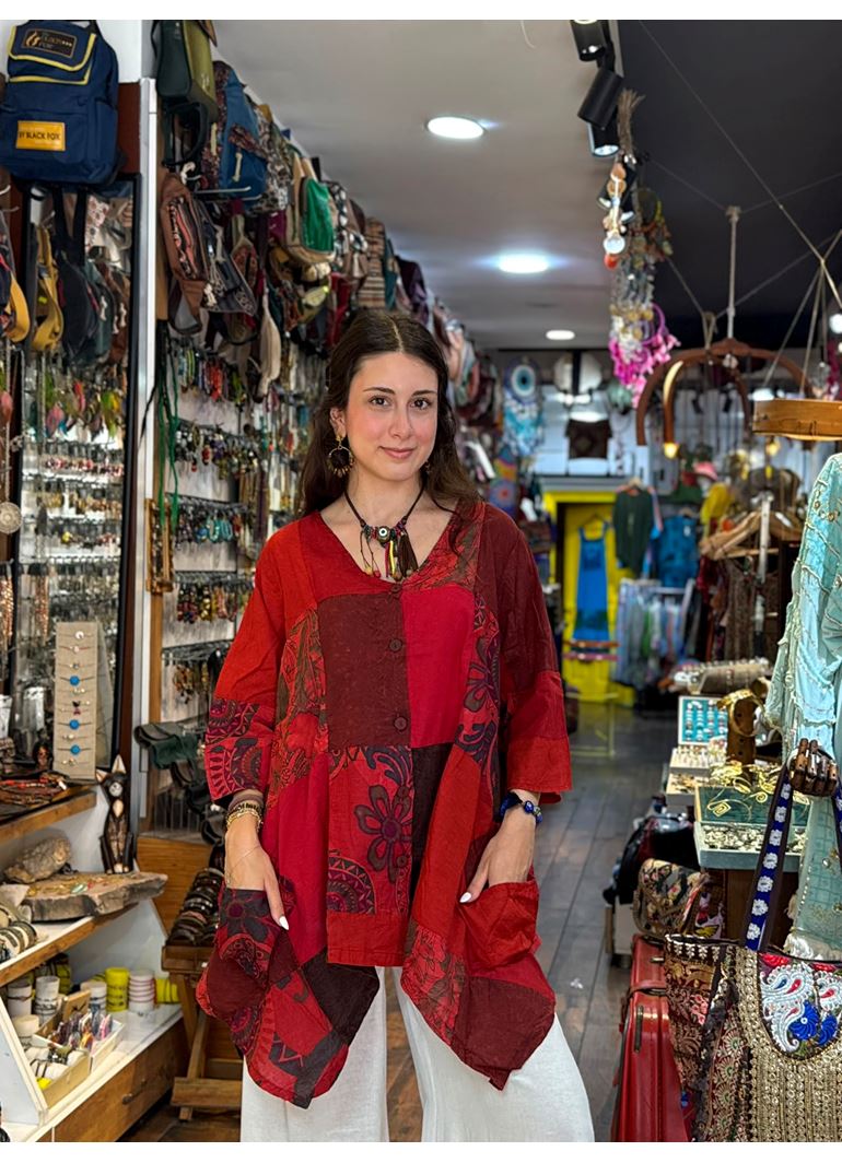 Nepal Tasarım Bluz Kırmızı