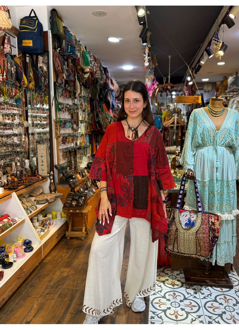 Nepal Tasarım Bluz Kırmızı