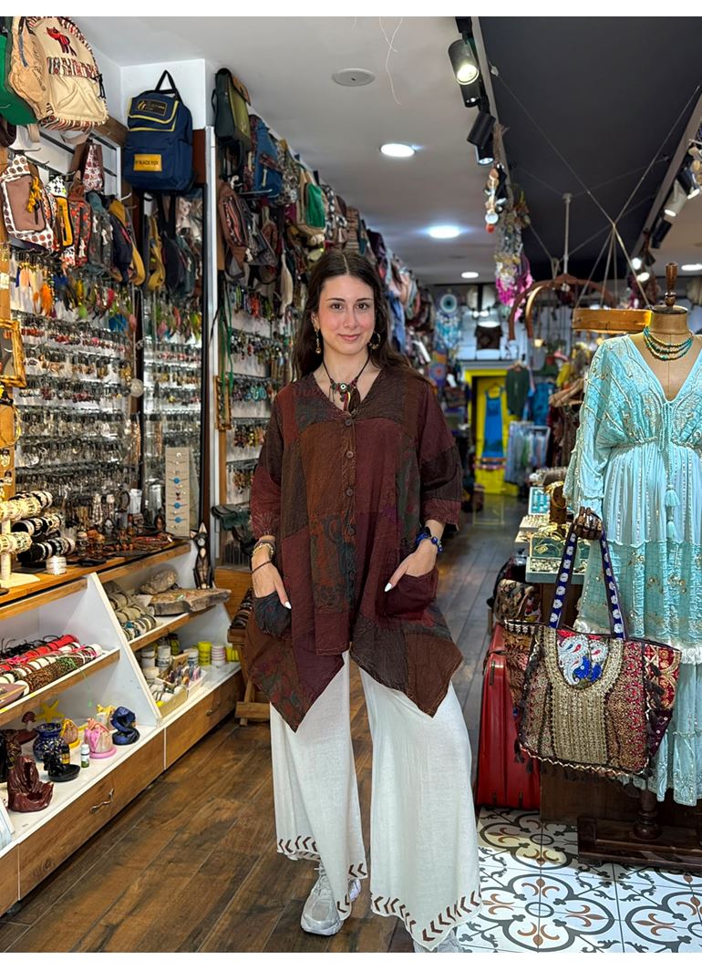 Nepal Tasarım Bluz Kahverengi