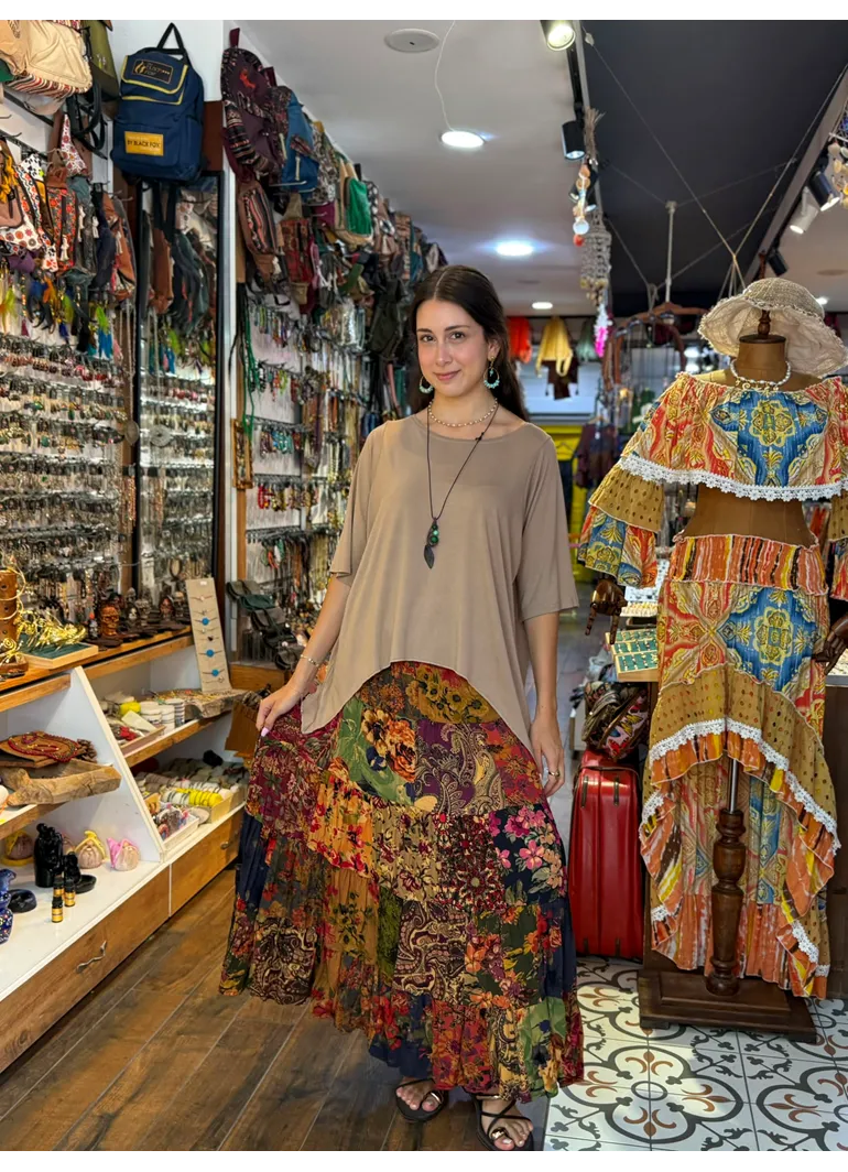 Patchwork Beli Lastikli Etek