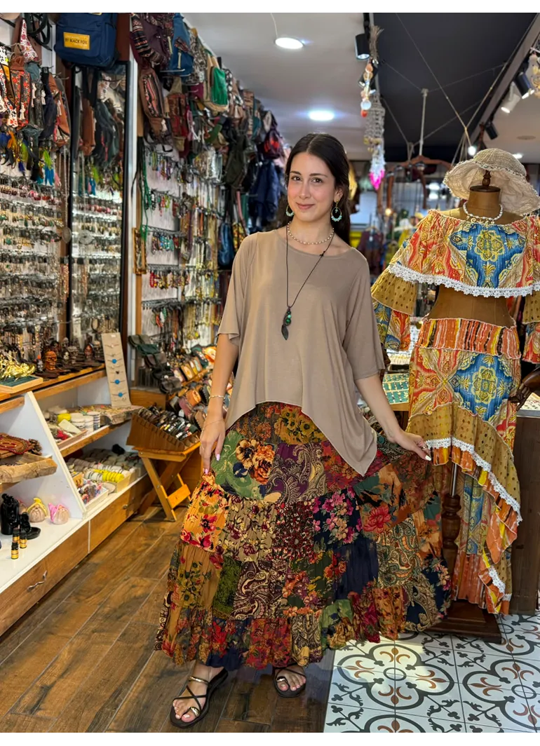 Patchwork Beli Lastikli Etek