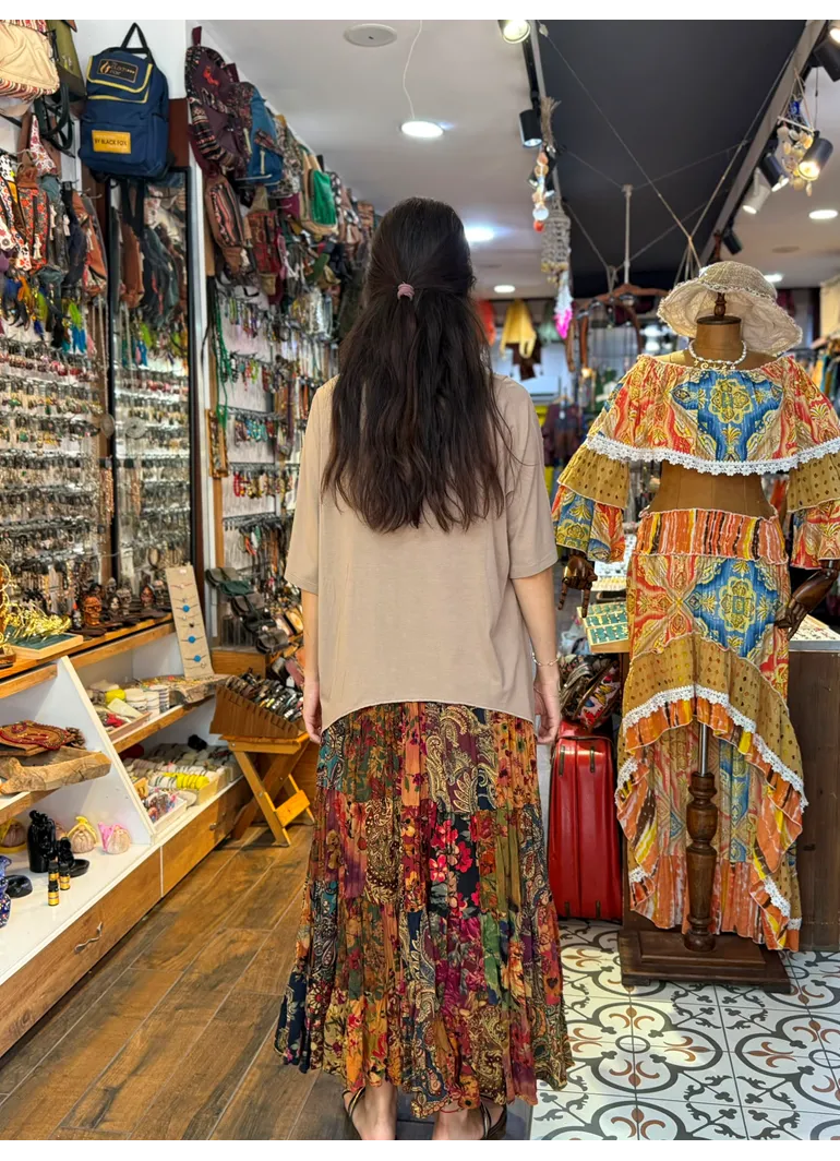 Patchwork Beli Lastikli Etek