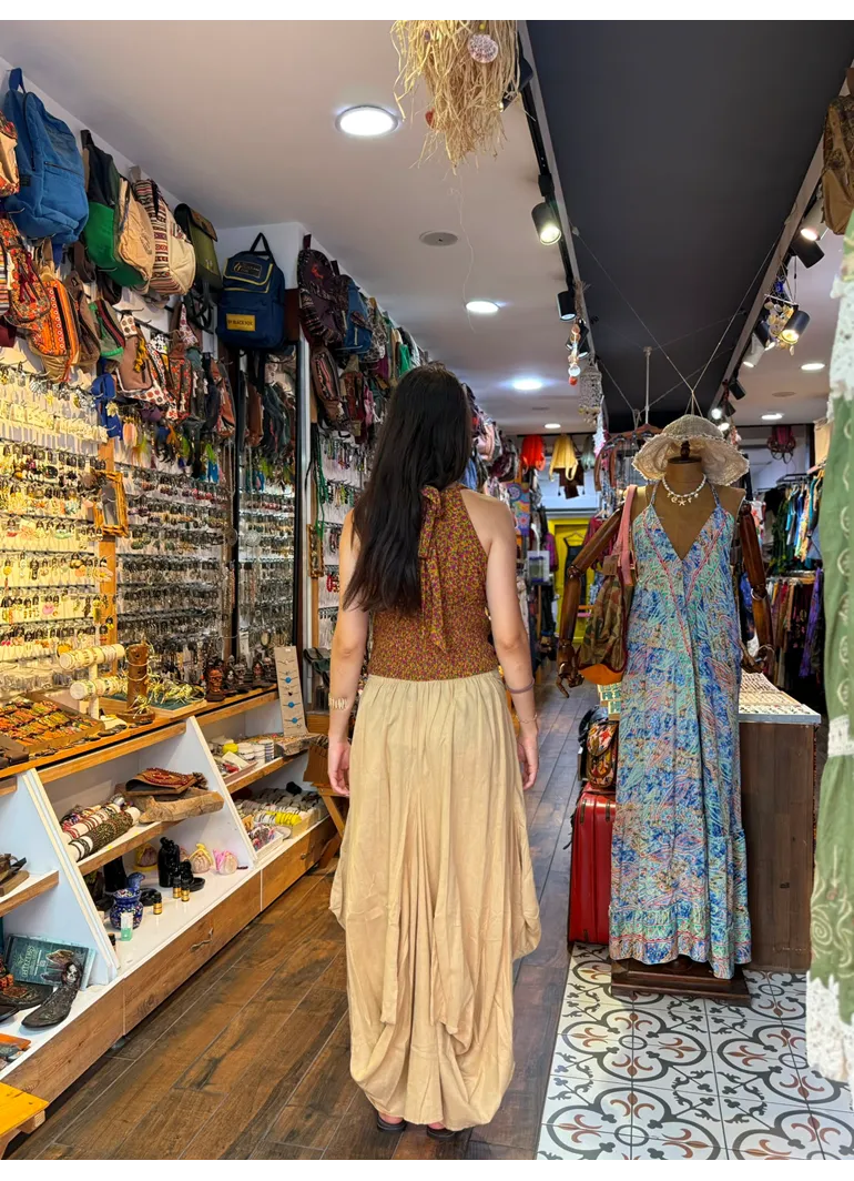 Beli Bağcıklı Cepli Krem Balon Etek