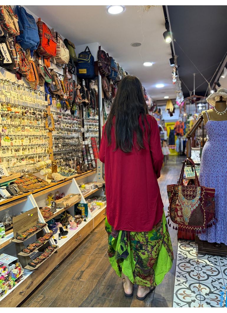 Nepal Cepli Çiçekli Etek Yeşil
