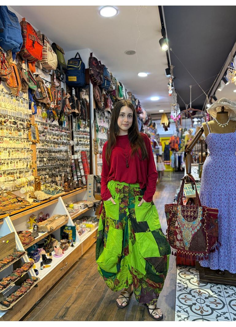 Nepal Cepli Çiçekli Etek Yeşil