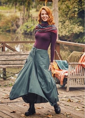 Bohem Beli Bağcıklı Cep Detaylı Uzun Otantik Etek - Yeşil