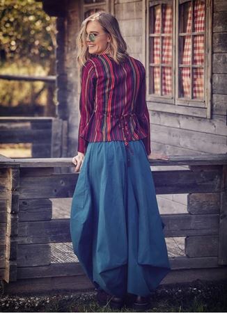 Etnik Cepli Beli Bağcıklı Uzun Petrol Etek