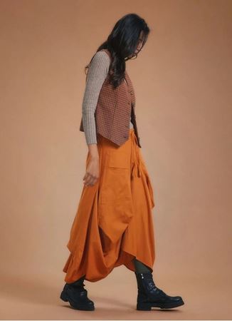 Bohem Tarz Beli Bağcıklı Cepli Hardal Uzun Etek