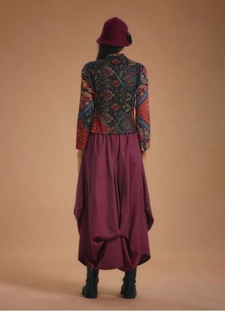 Bohem Tarz Beli Bağcıklı Cepli Bordo Uzun Etek