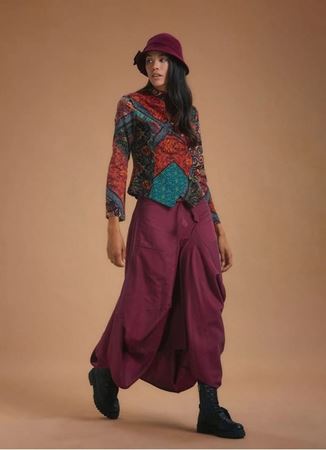 Bohem Tarz Beli Bağcıklı Cepli Bordo Uzun Etek