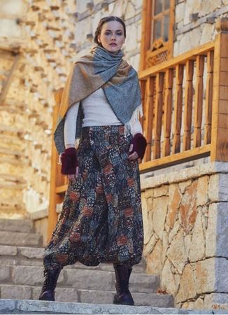 Haki Desenli Düğmeli Otantik Şalvar Pantolon