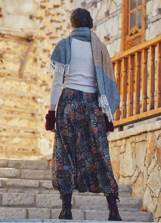 Haki Desenli Düğmeli Otantik Şalvar Pantolon