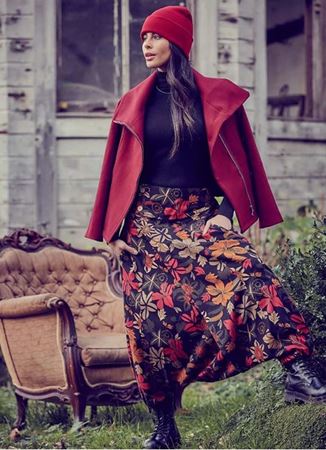 Otantik Çiçek Desenli Siyah Harem Şalvar Pantolon