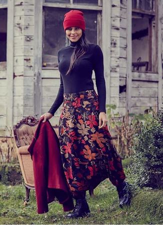 Otantik Çiçek Desenli Siyah Harem Şalvar Pantolon