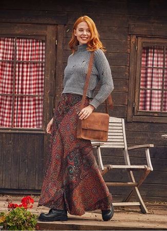 Etnik Desenli Patchwork Uzun Etek