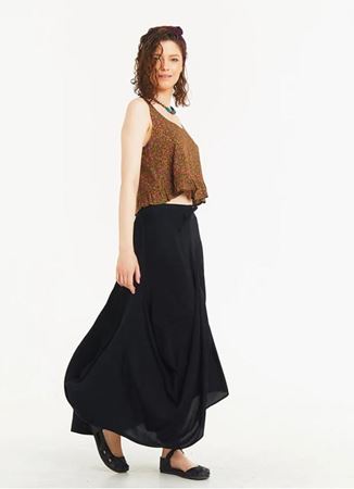 Bohem Tarz Asimetrik Etek Ucu Uzun Siyah Etek