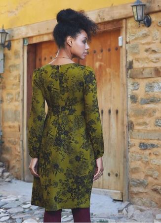 Haki Gül Desenli Kısa Uzun Kollu Robadan Elbise
