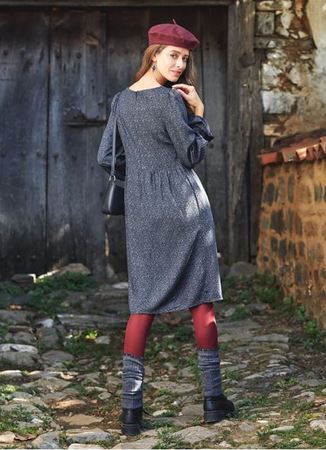 Gri Desenli Kısa Uzun Kollu Robadan Elbise