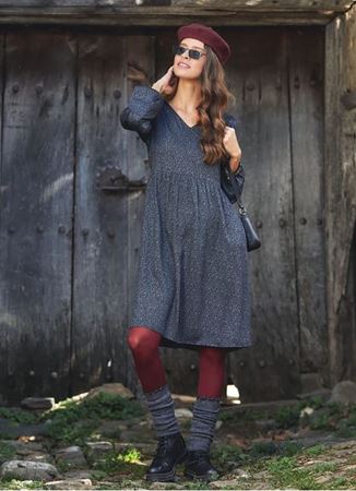 Gri Desenli Kısa Uzun Kollu Robadan Elbise