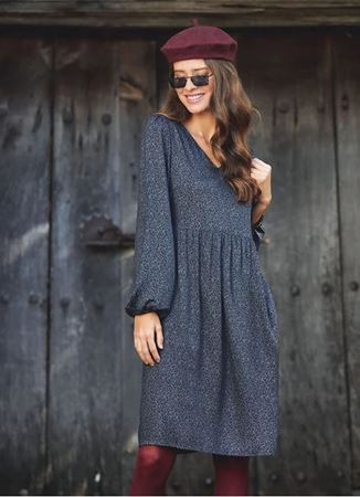 Gri Desenli Kısa Uzun Kollu Robadan Elbise