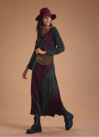 Etnik Desenli Uzun Kollu Kışlık Patch Elbise