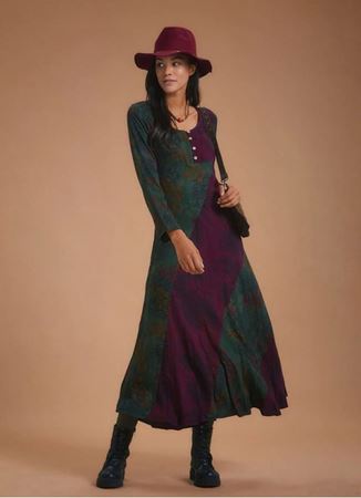 Etnik Desenli Uzun Kollu Kışlık Patch Elbise