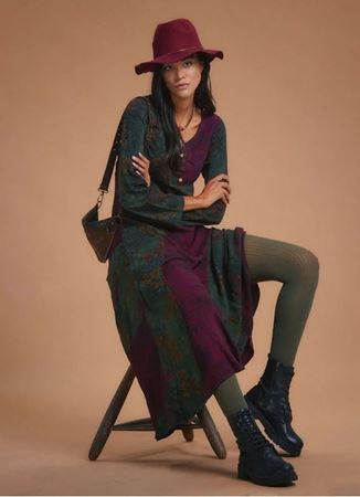 Etnik Desenli Uzun Kollu Kışlık Patch Elbise