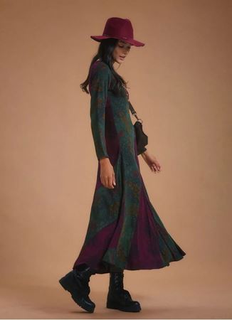 Etnik Desenli Uzun Kollu Kışlık Patch Elbise