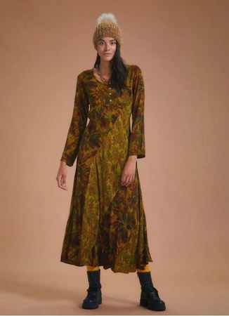 Desenli Uzun Kollu Kışlık Patch Elbise