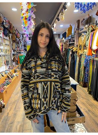 Kapüşonlu Sarı Önü Cepli Uzun kol 