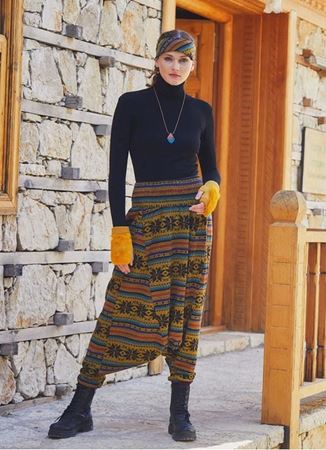 Gipe Bel Detaylı Kışlık Kadın Klim Desenli Şalvar Pantolon