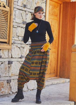 Gipe Bel Detaylı Kışlık Kadın Klim Desenli Şalvar Pantolon