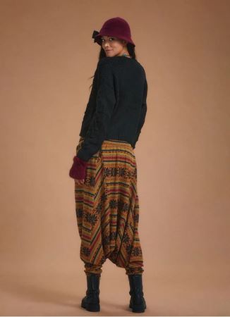 Gipe Bel Detaylı Kışlık Kadın Turuncu Desenli Şalvar Pantolon