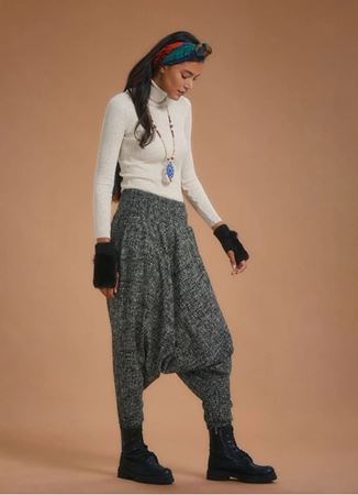 Gipe Bel Detaylı Kışlık Kadın Antrasit Şalvar Pantolon