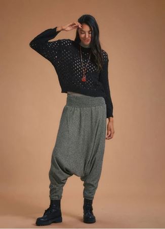 Gipe Bel Detaylı Kışlık Gri Kadın Şalvar Pantolon