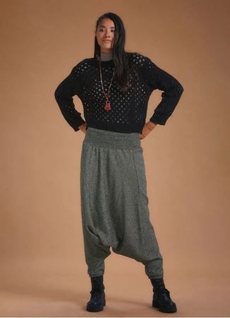 Gipe Bel Detaylı Kışlık Gri Kadın Şalvar Pantolon