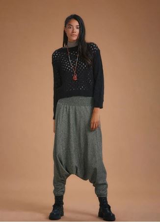 Gipe Bel Detaylı Kışlık Gri Kadın Şalvar Pantolon