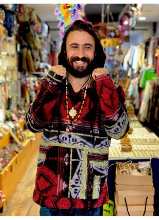 Etnik Desenli Kapüşonlu Sweatshirt Bordo