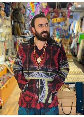 Etnik Desenli Kapüşonlu Sweatshirt Bordo