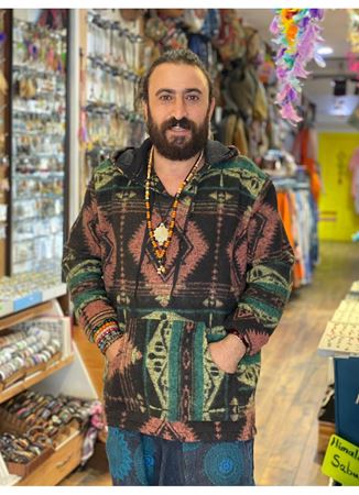 Etnik Desenli Kapüşonlu Sweatshirt Yeşil