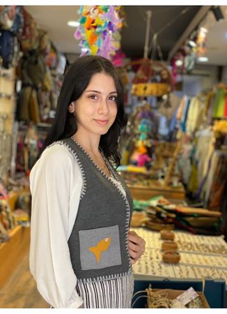 ÖZEL TASARIM DOKUMA ANTRASİT KEÇE YELEK