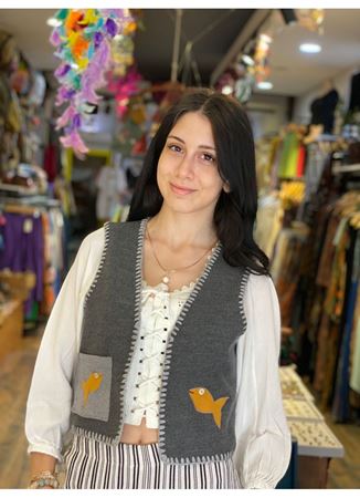 ÖZEL TASARIM DOKUMA ANTRASİT KEÇE YELEK