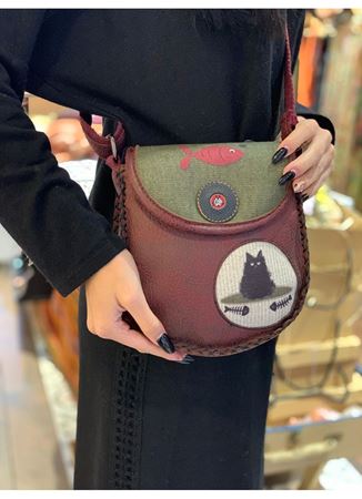 ÖZEL TASARIM KEDİLİ DERİ ÇANTA