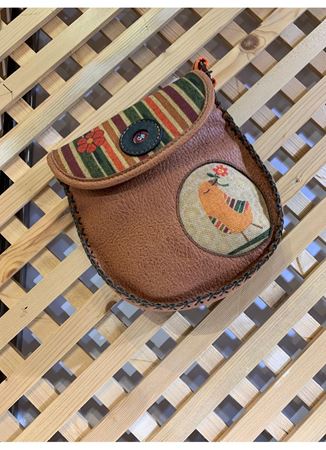 ÖZEL TASARIM  KUŞ FİGÜRLÜ DERİ ÇANTA