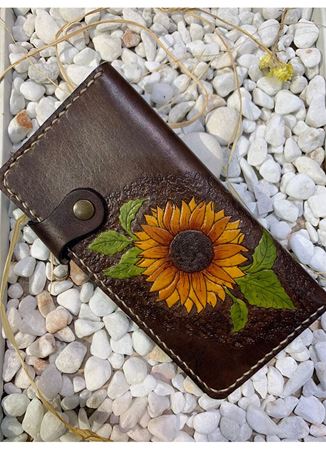 Özel Tasarım Deri Ayçiçeği Cüzdan