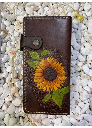 Özel Tasarım Deri Ayçiçeği Cüzdan