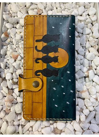 Özel Tasarım Deri Kedili Cüzdan